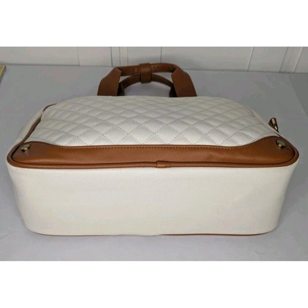 14 inch Laptop/Work Bag - Quilted White with Brown Trim